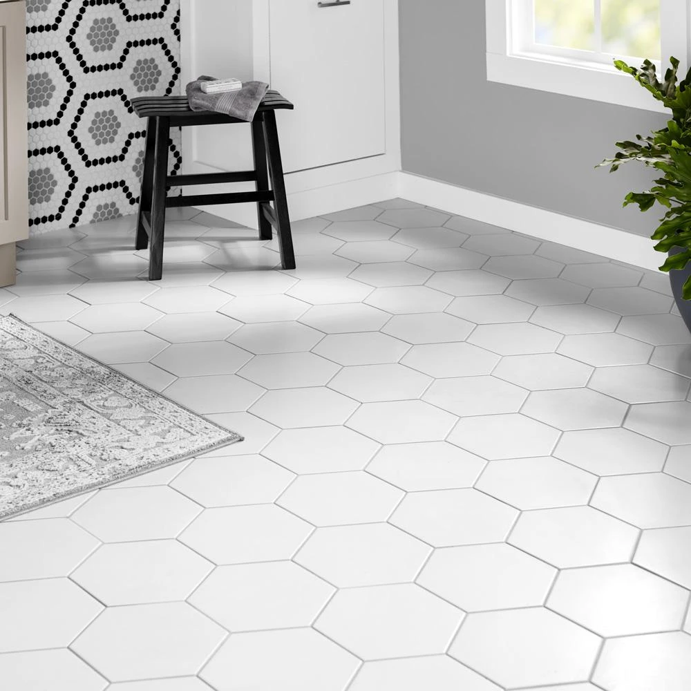 Merola Tile Textile Hex White 8-5/8 In. X 9-7/8 In. Porcelain Floor And Wall Tile (11.56 Sq. Ft. / Case) 2 Merola Tile Textile Hex White 8-5/8 In. X 9-7/8 In. Porcelain Floor And Wall Tile (11.56 Sq. Ft. / Case) - Image 2