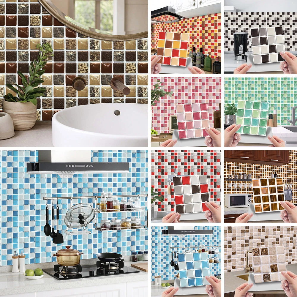 10/20 Pieces Backsplash Tile For Kitchen Mosaic Square Peel And Stick Tile, 3.94x3.94" 1 10/20 Pieces Backsplash Tile For Kitchen Mosaic Square Peel And Stick Tile, 3.94x3.94"