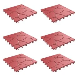 Pure Garden, Patio And Deck Tiles, Polypropylene, Brick Red, 6 Pack
