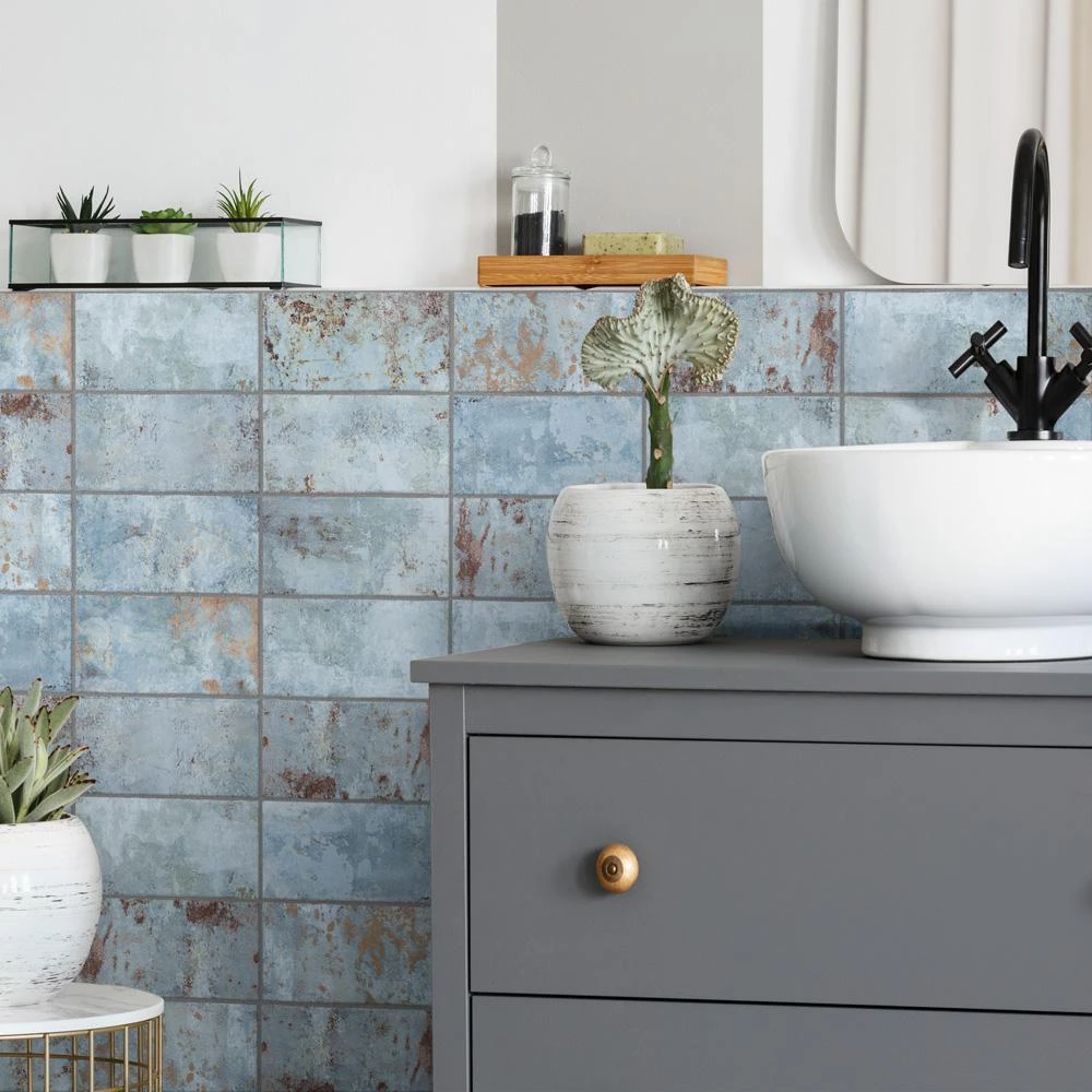 Merola Tile Biarritz Blue 3 In. X 6 In. Ceramic Wall Tile (6.04 Sq. Ft./Case) 2 Merola Tile Biarritz Blue 3 In. X 6 In. Ceramic Wall Tile (6.04 Sq. Ft./Case) - Image 2