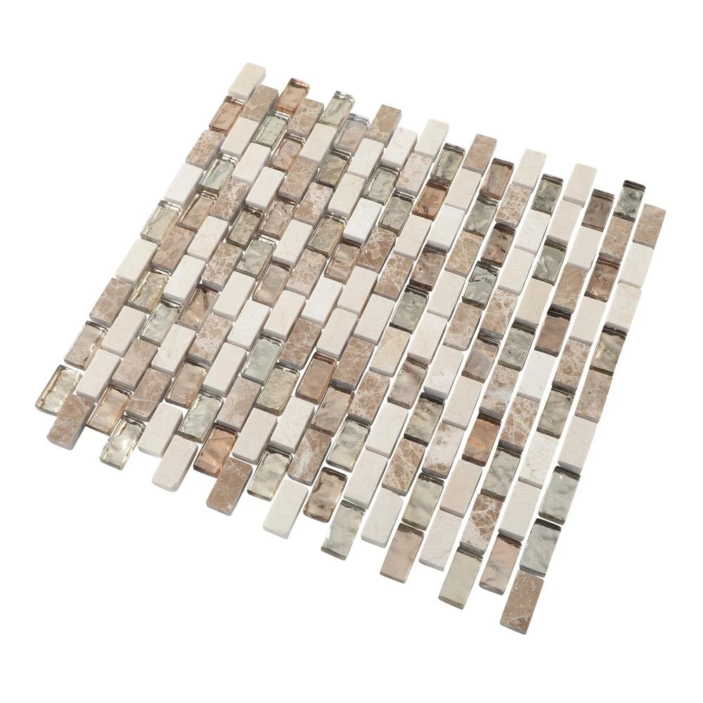 Jeffrey Court Molten Beige/Cream 12 In. X 12 In. X 8 Mm Interlocking Glass/Marble Mosaic Tile 4 Jeffrey Court Molten Beige/Cream 12 In. X 12 In. X 8 Mm Interlocking Glass/Marble Mosaic Tile - Image 4