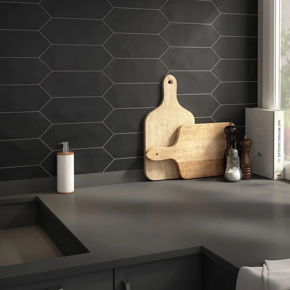 Merola Tile Kite Black 4 In. X 11-3/4 In. Porcelain Floor And Wall Subway Tile (11.81 Sq. Ft. / Case) 13 Merola Tile Kite Black 4 In. X 11-3/4 In. Porcelain Floor And Wall Subway Tile (11.81 Sq. Ft. / Case) - Image 13