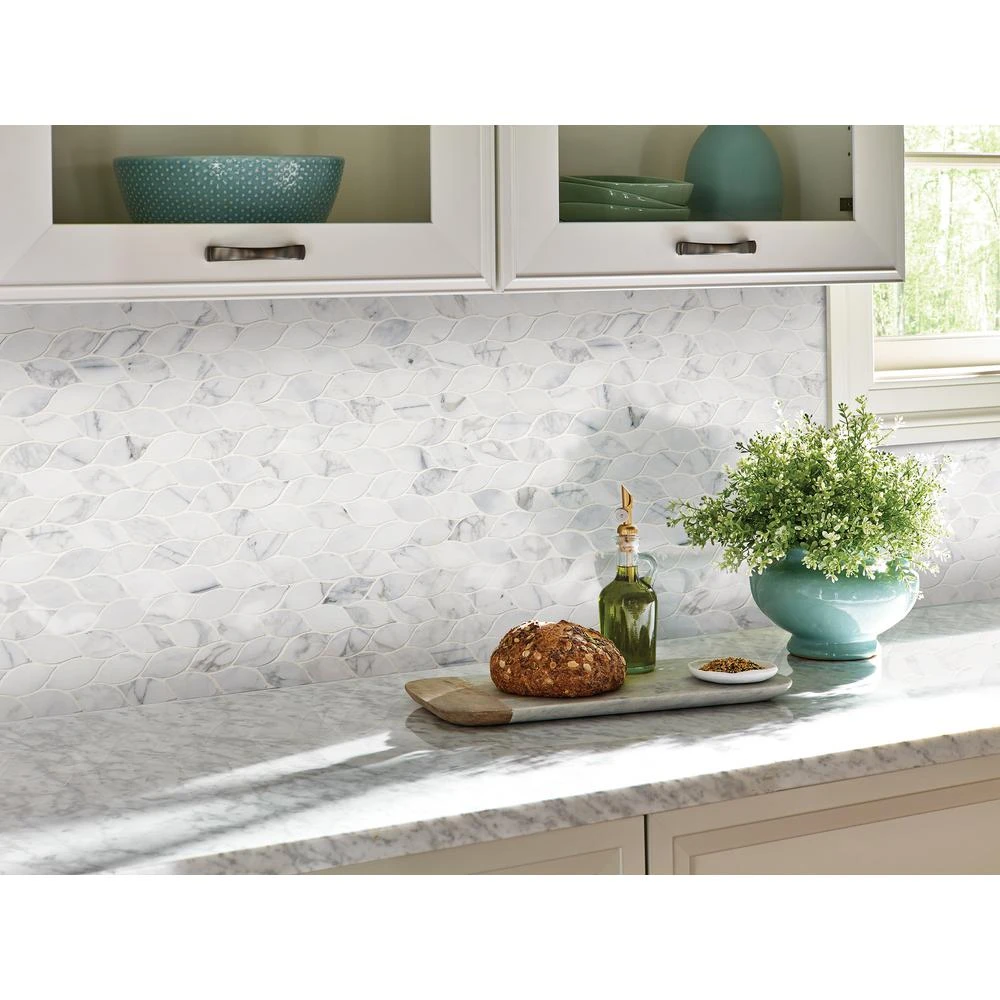 MSI Calacatta Blanco 12 In. X 13 In. X 10mm Polished Marble Mesh-Mounted Mosaic Tile (10.80 Sq. Ft./case) 2 MSI Calacatta Blanco 12 In. X 13 In. X 10mm Polished Marble Mesh-Mounted Mosaic Tile (10.80 Sq. Ft./case) - Image 2