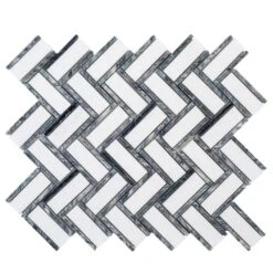 Jeffrey Court Bayou White Herringbone 10.25 In. X 11.875 In. X 6 Mm Honed Natural Stone Mosaic Wall And Floor Tile