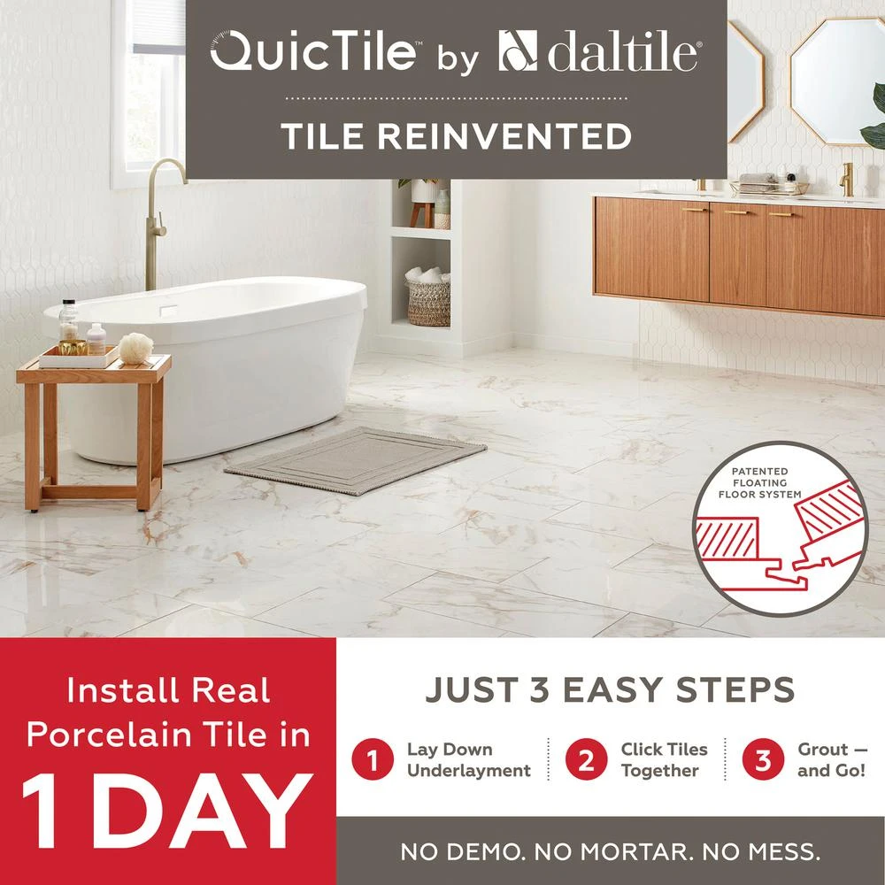 Daltile QuicTile 12 In. X 24 In. Cliff Stone Matte Color Body Porcelain Locking Floor Tile (9.6 Sq. Ft. / Case) 8 Daltile QuicTile 12 In. X 24 In. Cliff Stone Matte Color Body Porcelain Locking Floor Tile (9.6 Sq. Ft. / Case) - Image 8